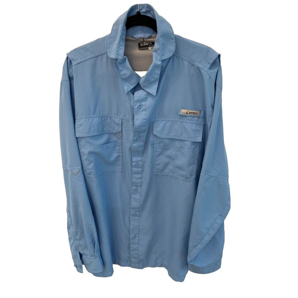 Men s‎ Size 2XL Habit Vented Fishing Outdoor Sport Shirt Long Sleeve Blue